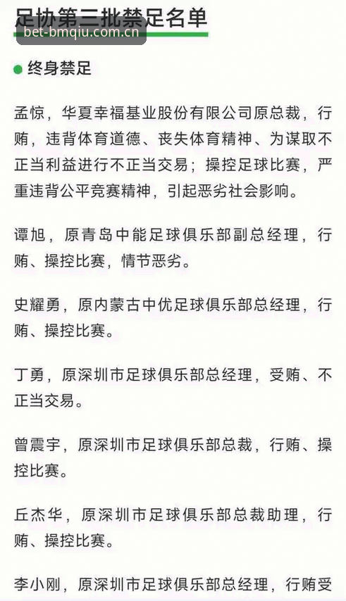 资深用户分享中国足协第三批禁足名单背后的赛事投注策略思考